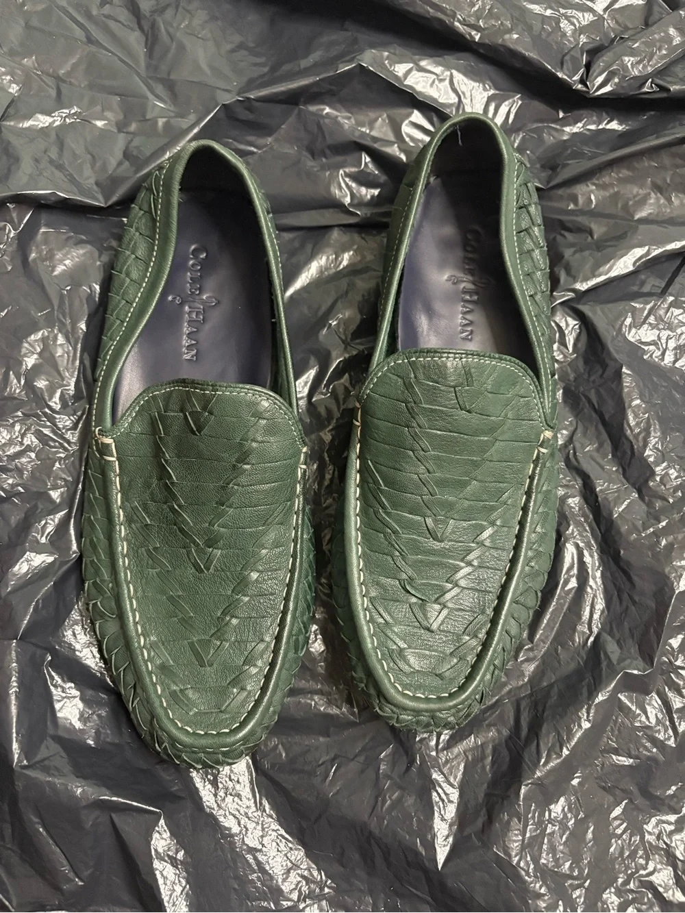 Cole Haan Green Woven Leather Slip-On Loafers